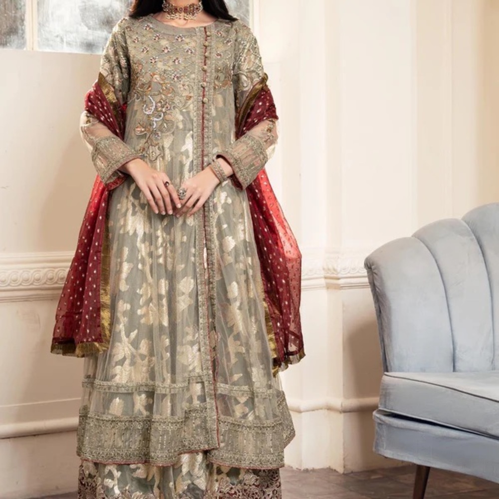 Elegant Embroidered Salwar Suit - Green and Red